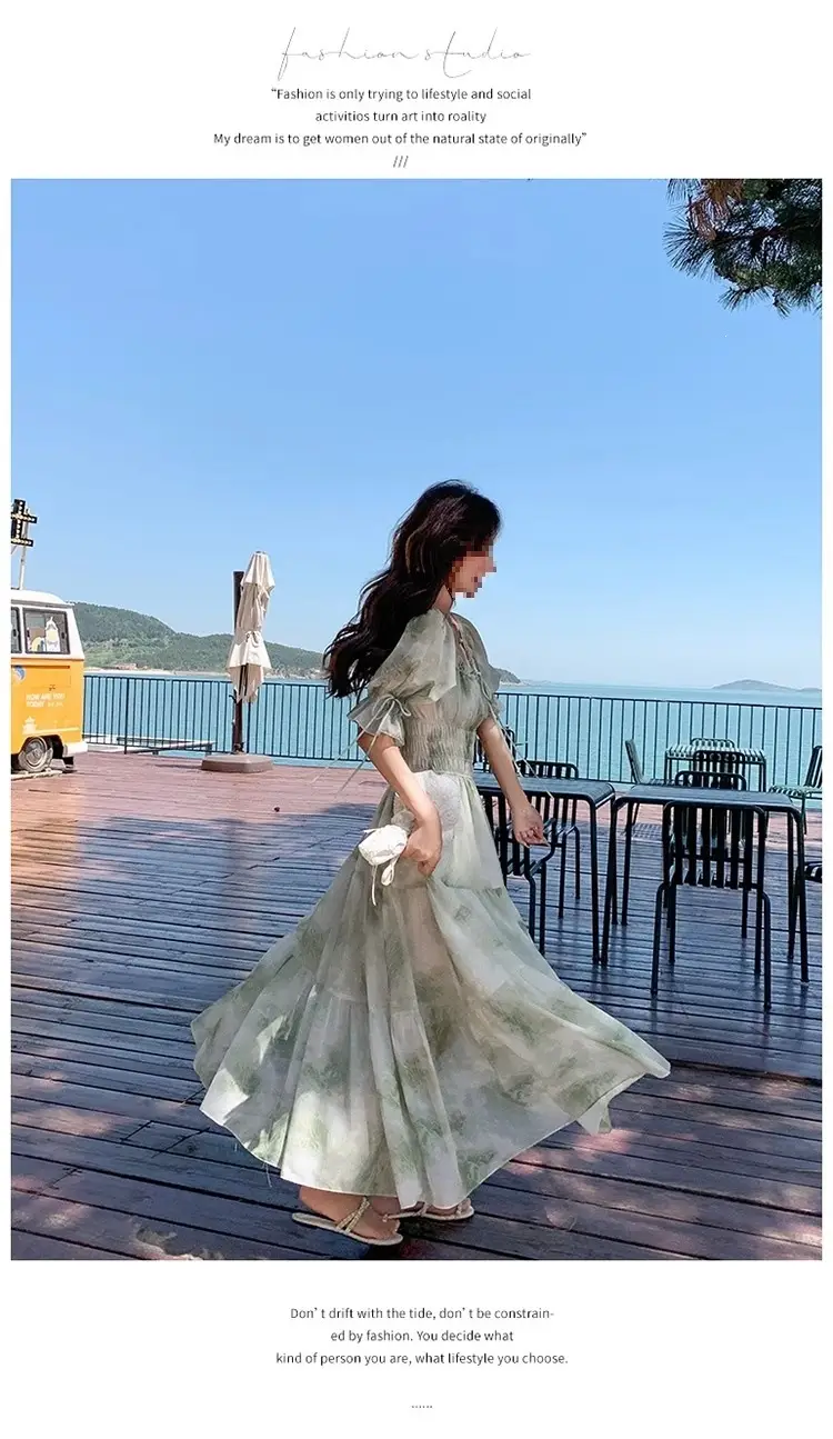 French Romantic Square-Neck Floral Dress, Summer Fairy 2026 New Style, Spring & Fall Gentle Elegant, Super Fairy Holiday Long Dress — feature 16