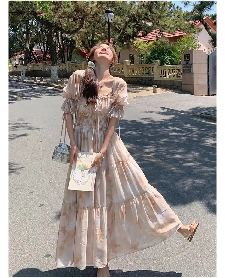 French Romantic Square-Neck Floral Dress, Summer Fairy 2026 New Style, Spring & Fall Gentle Elegant, Super Fairy Holiday Long Dress — feature 7