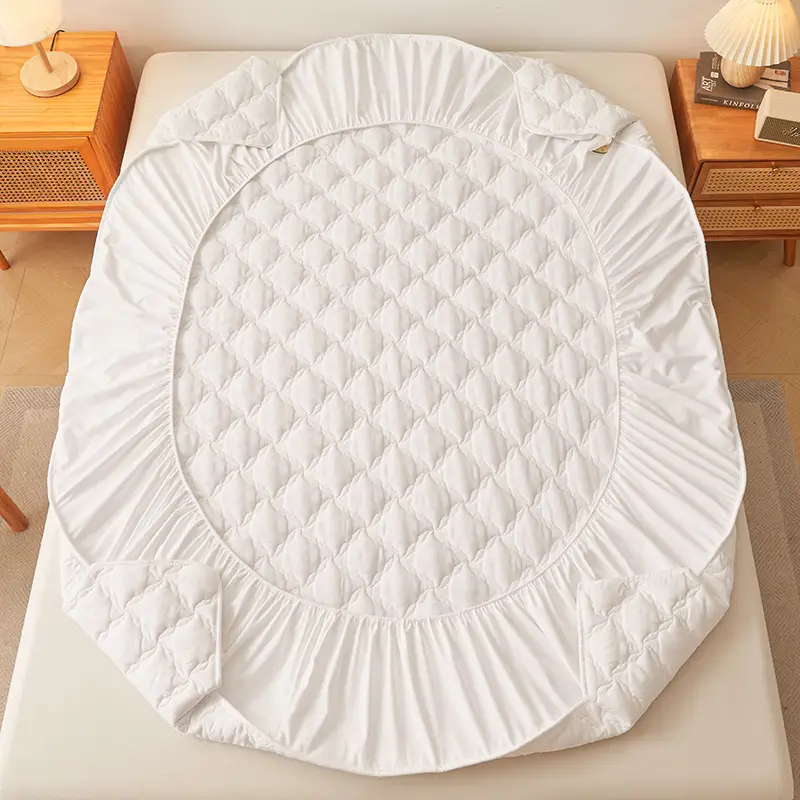 Class a Raw Cotton Double-Layer Quilted Xinjiang Cotton Fitted Sheet Mattress Protector Single Piece Bed Cover Wholesale Cross-Border