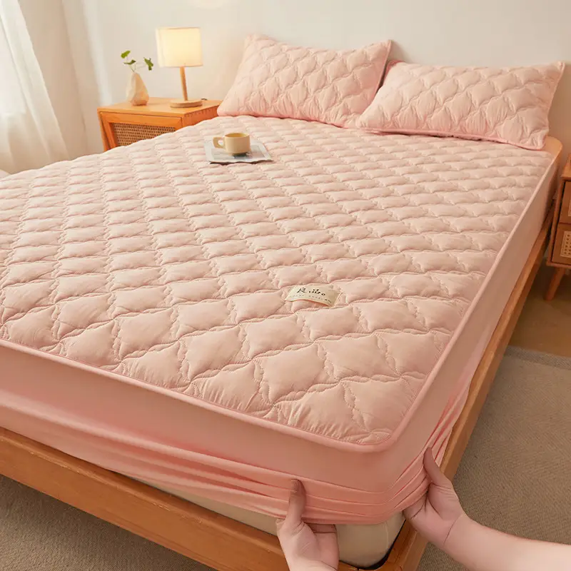 Class a Raw Cotton Double-Layer Quilted Xinjiang Cotton Fitted Sheet Mattress Protector Single Piece Bed Cover Wholesale Cross-Border