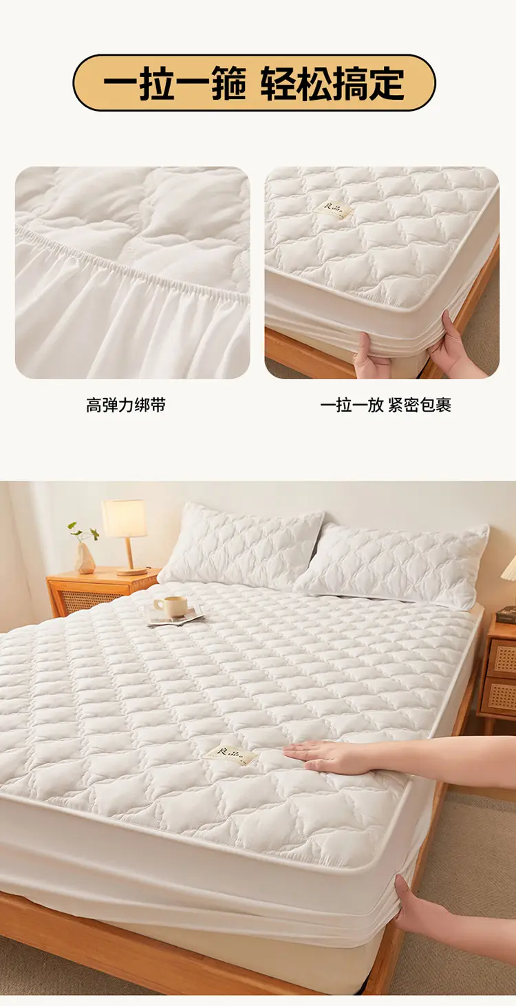 Class a Raw Cotton Double-Layer Quilted Xinjiang Cotton Fitted Sheet Mattress Protector Single Piece Bed Cover Wholesale Cross-Border — feature 11