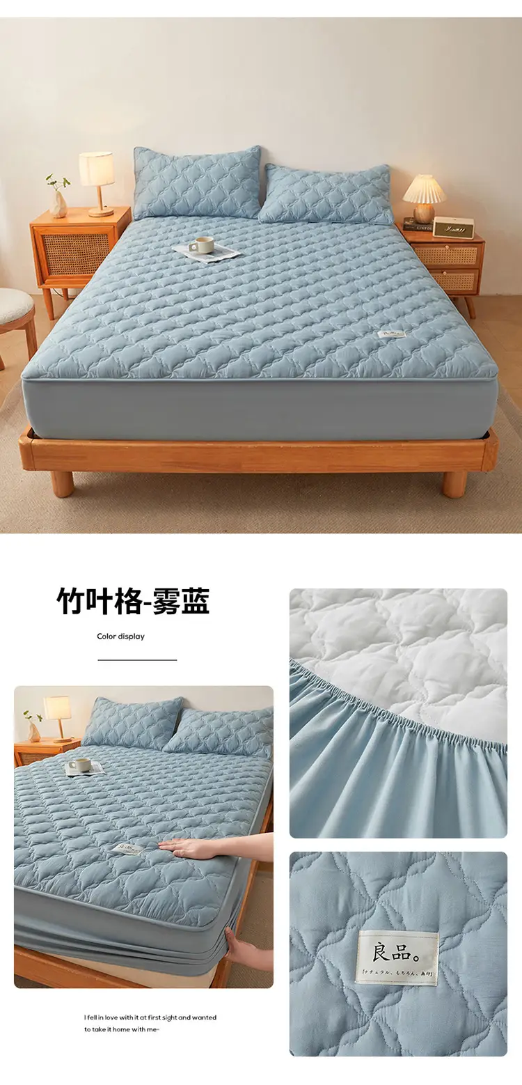 Class a Raw Cotton Double-Layer Quilted Xinjiang Cotton Fitted Sheet Mattress Protector Single Piece Bed Cover Wholesale Cross-Border — feature 23