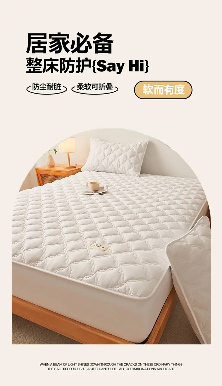 Class a Raw Cotton Double-Layer Quilted Xinjiang Cotton Fitted Sheet Mattress Protector Single Piece Bed Cover Wholesale Cross-Border — feature 3