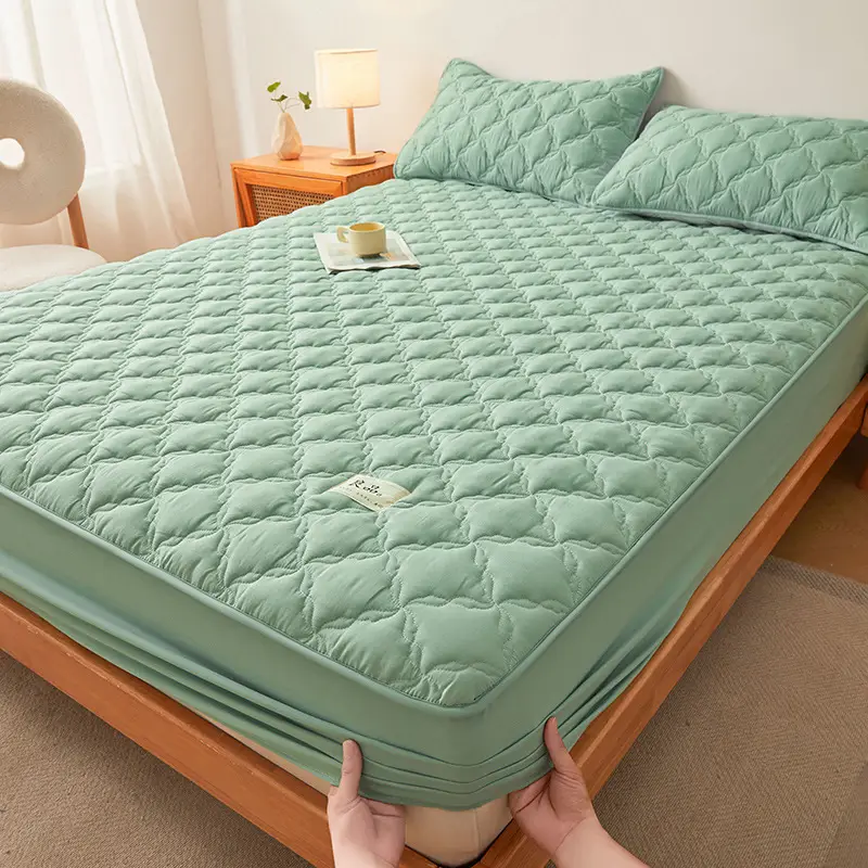 Class a Raw Cotton Double-Layer Quilted Xinjiang Cotton Fitted Sheet Mattress Protector Single Piece Bed Cover Wholesale Cross-Border