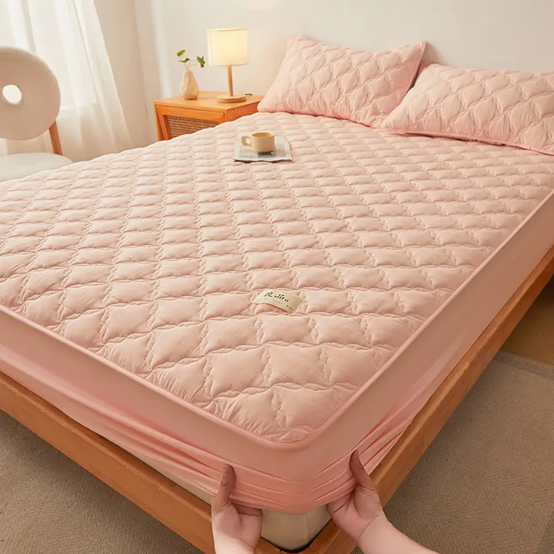 Class a Raw Cotton Double-Layer Quilted Xinjiang Cotton Fitted Sheet Mattress Protector Single Piece Bed Cover Wholesale Cross-Border
