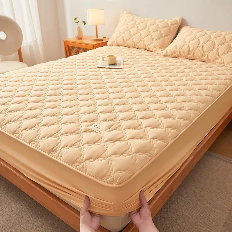 Class a Raw Cotton Double-Layer Quilted Xinjiang Cotton Fitted Sheet Mattress Protector Single Piece Bed Cover Wholesale Cross-Border