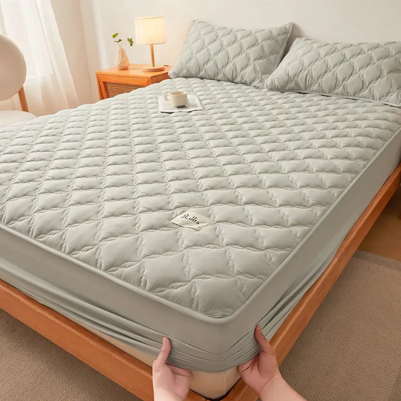 Class a Raw Cotton Double-Layer Quilted Xinjiang Cotton Fitted Sheet Mattress Protector Single Piece Bed Cover Wholesale Cross-Border