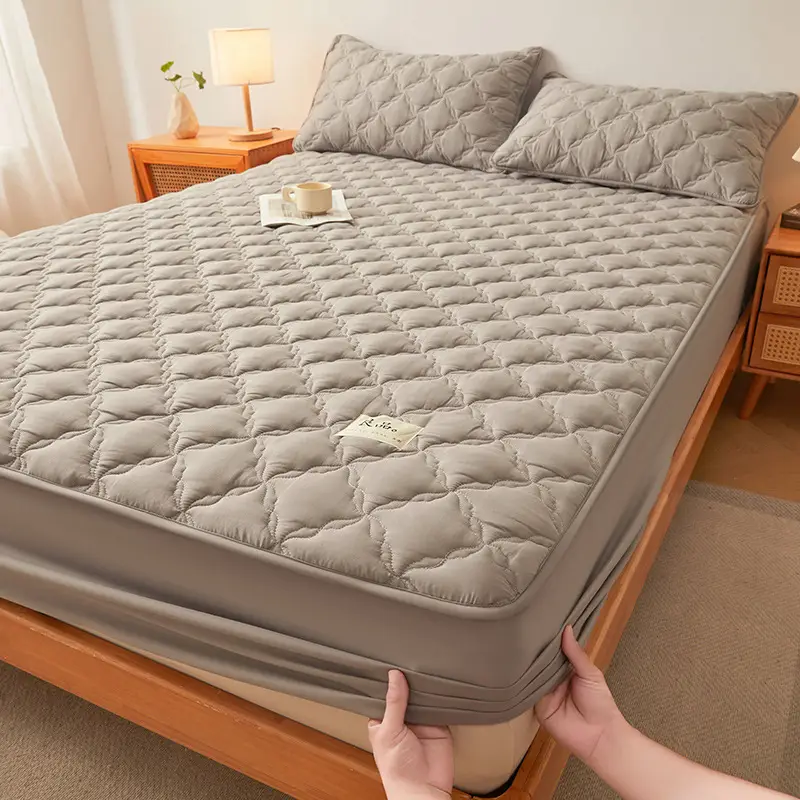 Class a Raw Cotton Double-Layer Quilted Xinjiang Cotton Fitted Sheet Mattress Protector Single Piece Bed Cover Wholesale Cross-Border