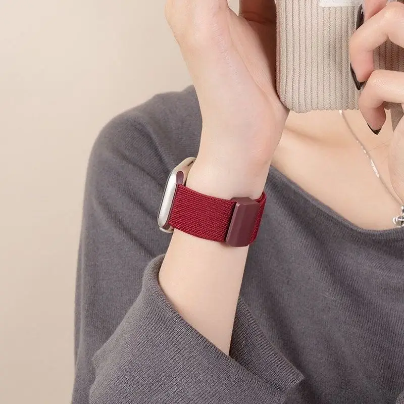 Suitable for Apple S10 Watch Iwatch11 Watch Strap Applewatch8 Burgundy Woven Magnetic S9 Premium Wristband