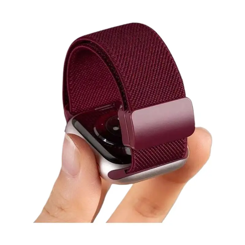 Suitable for Apple S10 Watch Iwatch11 Watch Strap Applewatch8 Burgundy Woven Magnetic S9 Premium Wristband