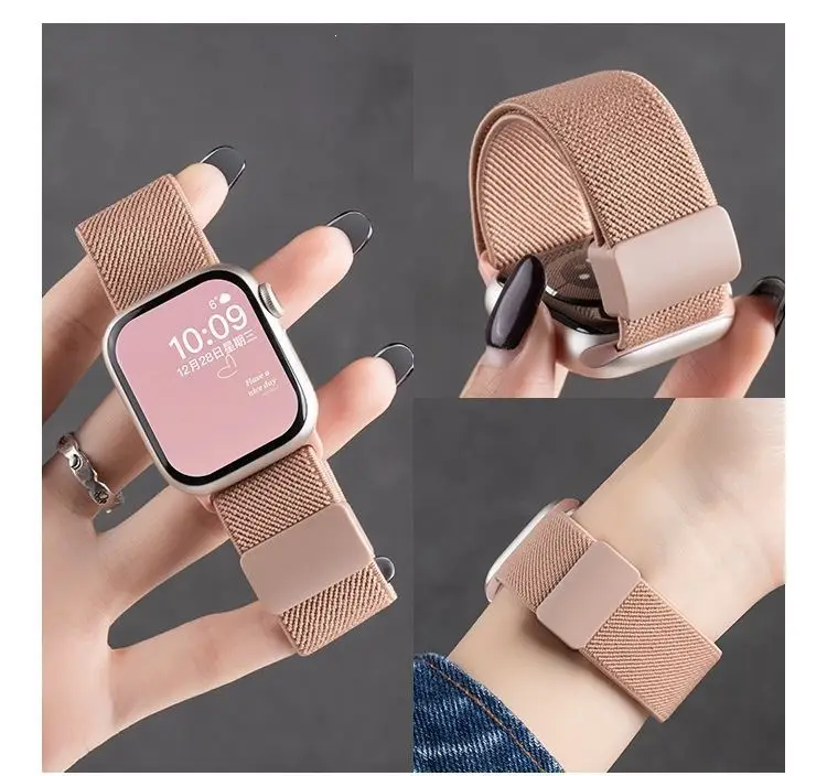 Suitable for Apple S10 Watch Iwatch11 Watch Strap Applewatch8 Burgundy Woven Magnetic S9 Premium Wristband — feature 10