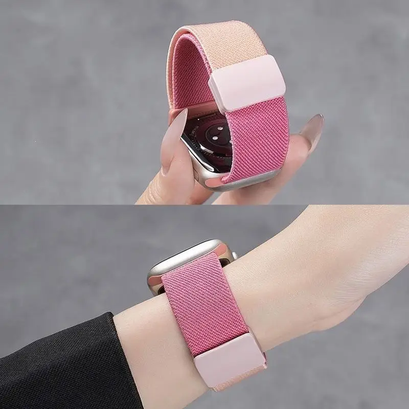 Suitable for Apple S10 Watch Iwatch11 Watch Strap Applewatch8 Burgundy Woven Magnetic S9 Premium Wristband