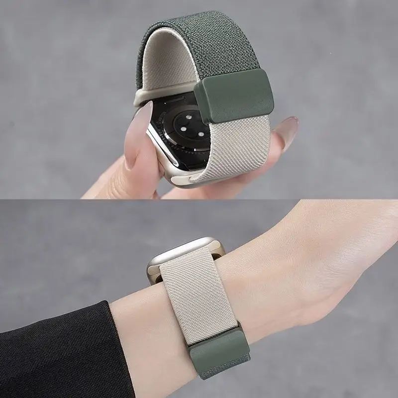 Suitable for Apple S10 Watch Iwatch11 Watch Strap Applewatch8 Burgundy Woven Magnetic S9 Premium Wristband