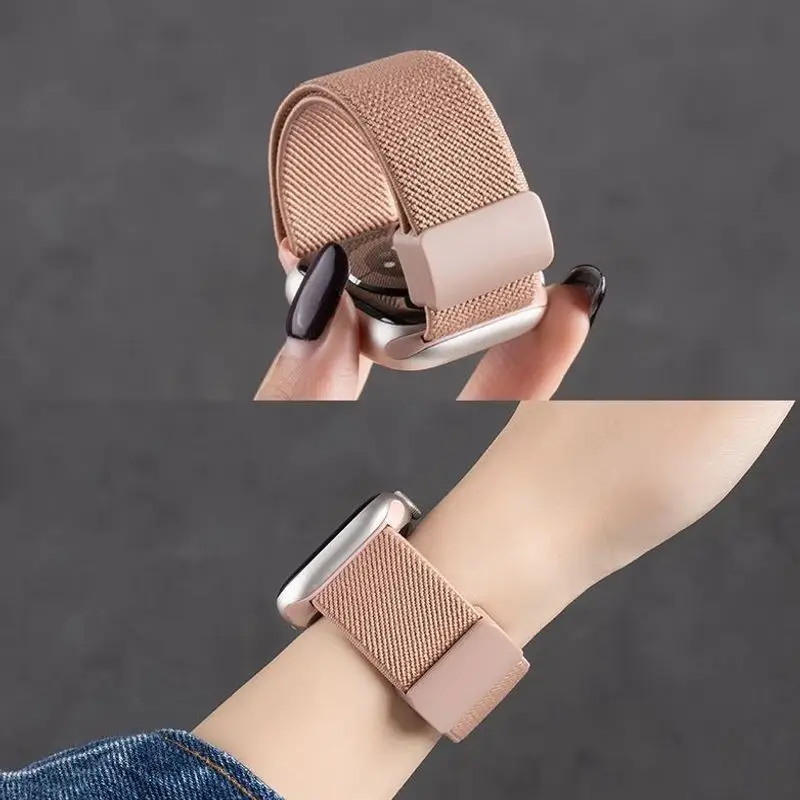 Suitable for Apple S10 Watch Iwatch11 Watch Strap Applewatch8 Burgundy Woven Magnetic S9 Premium Wristband