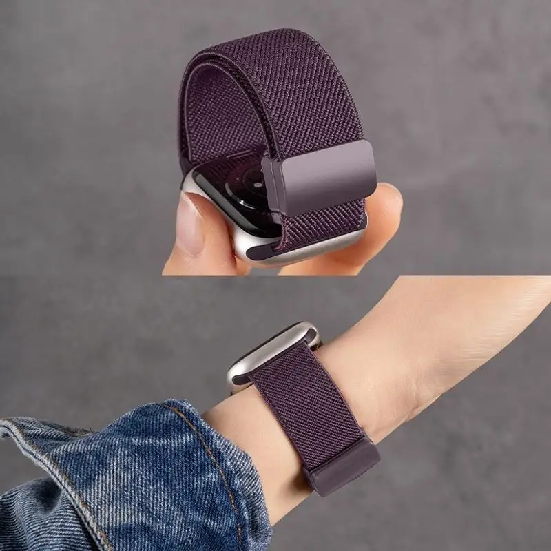 Suitable for Apple S10 Watch Iwatch11 Watch Strap Applewatch8 Burgundy Woven Magnetic S9 Premium Wristband