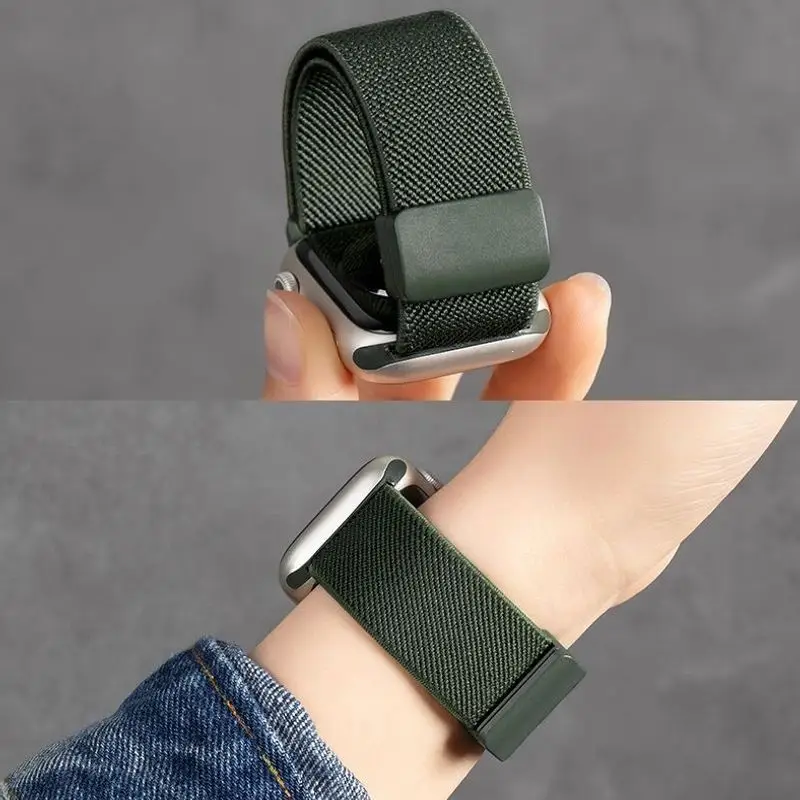 Suitable for Apple S10 Watch Iwatch11 Watch Strap Applewatch8 Burgundy Woven Magnetic S9 Premium Wristband