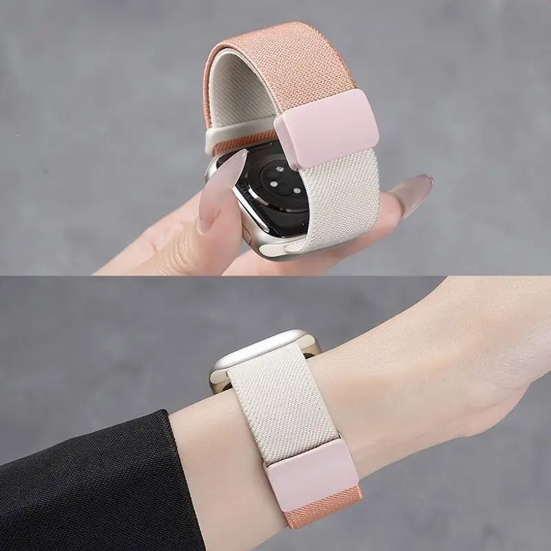 Suitable for Apple S10 Watch Iwatch11 Watch Strap Applewatch8 Burgundy Woven Magnetic S9 Premium Wristband