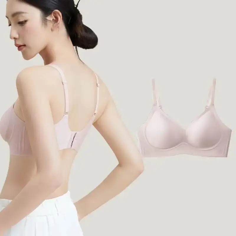 Seamless Bra with No Underwire, Jelly-Like Soft Support, Side Breast Gathering, Fixed Cups, Ultra-Soft and Thin Bra