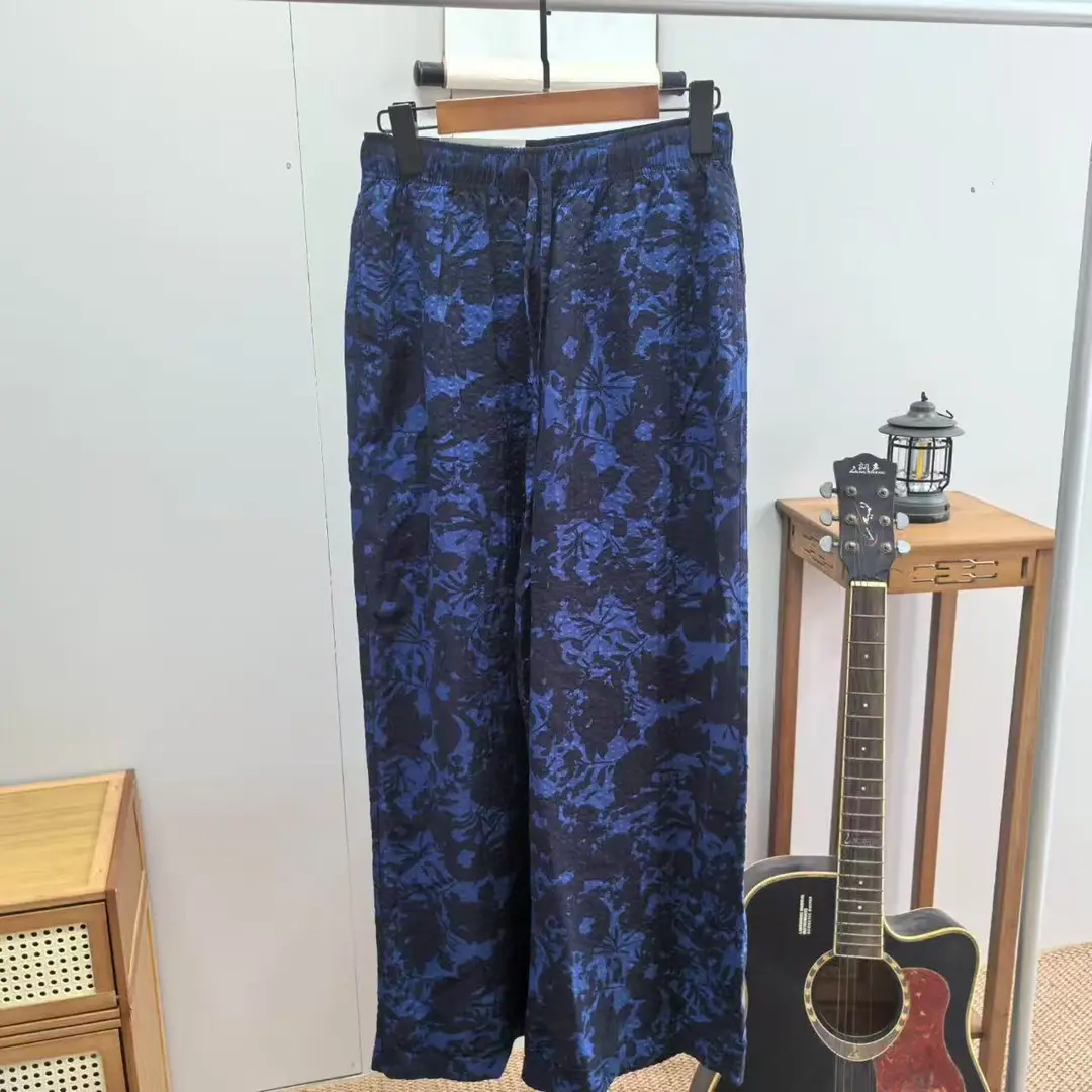 Women's Comfortable Long Pants, Seersucker Casual Pants, Elastic Waist, Loose Wide-Leg Straight Pants, New Spring/Summer Style Pants 483908