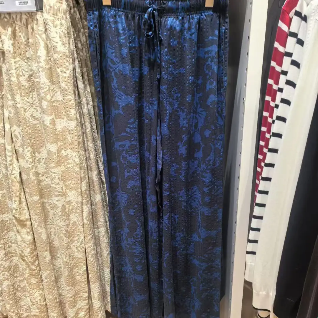Women's Comfortable Long Pants, Seersucker Casual Pants, Elastic Waist, Loose Wide-Leg Straight Pants, New Spring/Summer Style Pants 483908