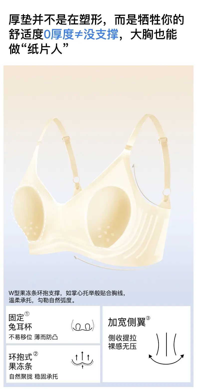 Rabbit Ear Style Seamless Ice Silk Women's Underwear, Large Bust Minimizing, Summer Thin Style, Push-Up Bra, Ultra-Thin Plus Size — feature 6