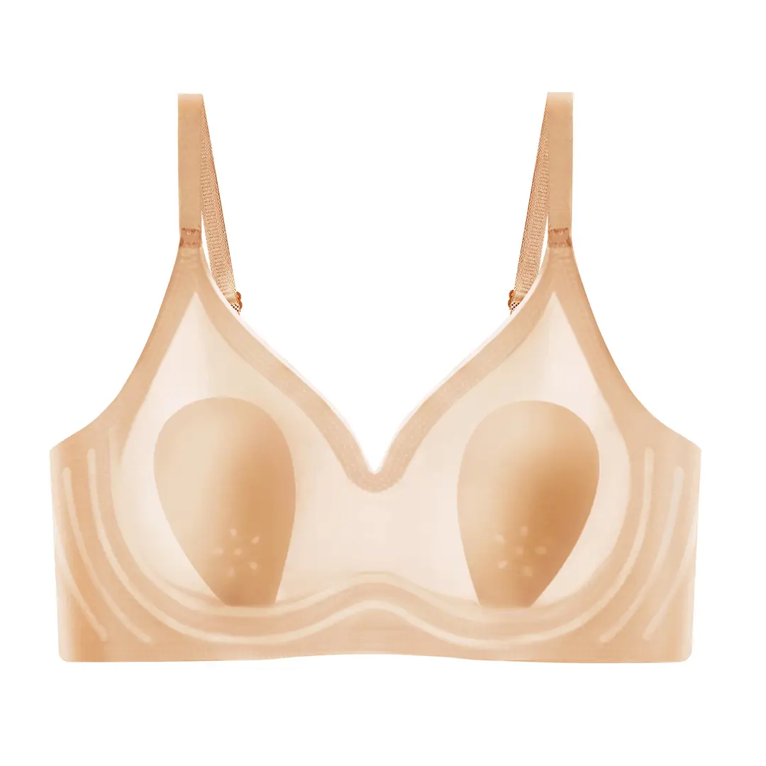Rabbit Ear Style Seamless Ice Silk Women's Underwear, Large Bust Minimizing, Summer Thin Style, Push-Up Bra, Ultra-Thin Plus Size