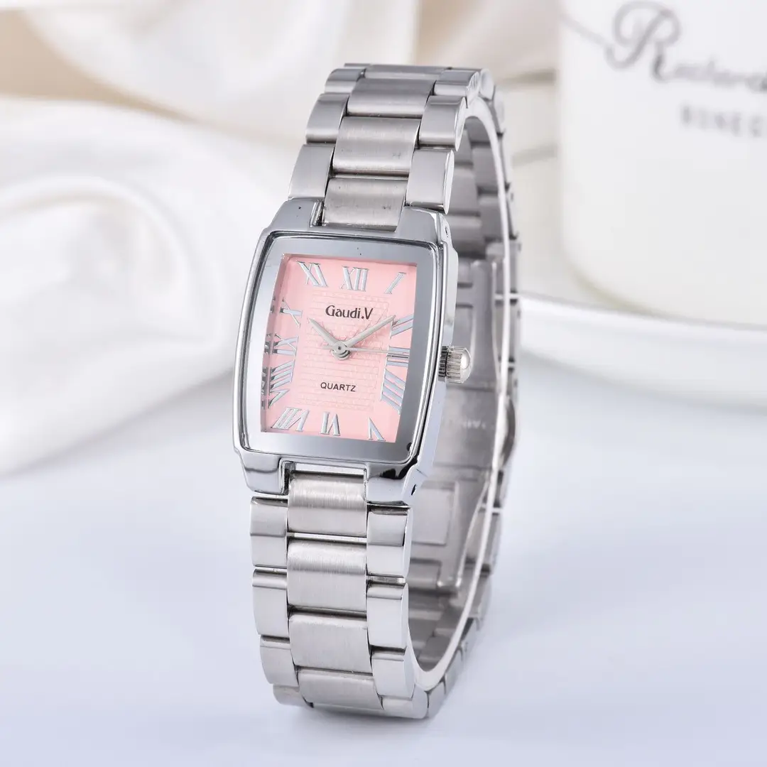 Gaudi.V Fashion Women's Quartz Watch Stainless Steel Strap Roman Scale Waterproof Watch Butterfly Clasp