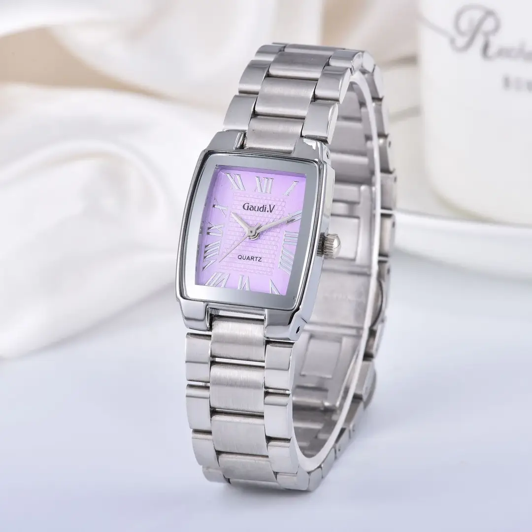 Gaudi.V Fashion Women's Quartz Watch Stainless Steel Strap Roman Scale Waterproof Watch Butterfly Clasp