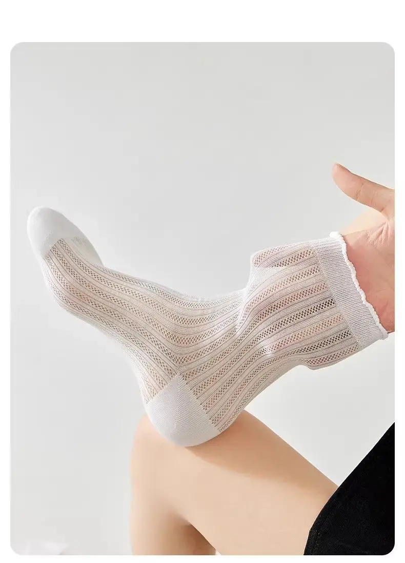 【10A Antibacterial and Odor-Resistant】Pure Cotton Socks for Women, Mid-Calf Socks, Summer Thin Long Socks, Mesh Breathable Japanese Style Slouch Socks — feature 11