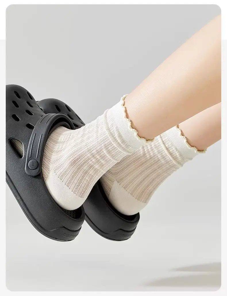 【10A Antibacterial and Odor-Resistant】Pure Cotton Socks for Women, Mid-Calf Socks, Summer Thin Long Socks, Mesh Breathable Japanese Style Slouch Socks — feature 12