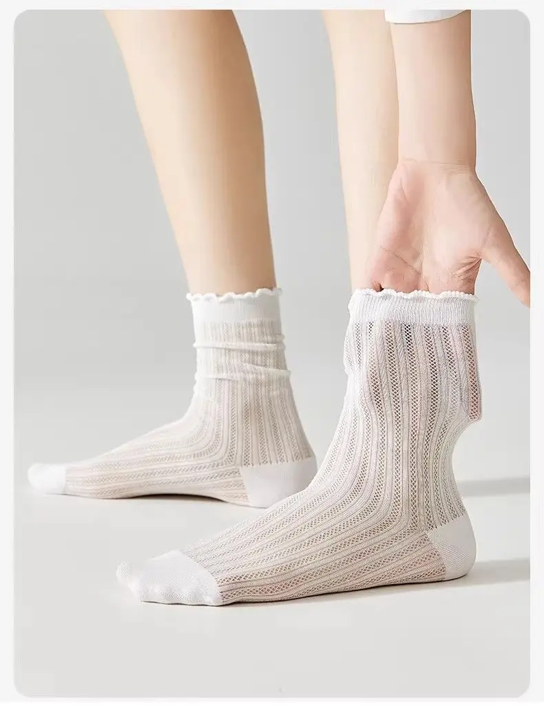 【10A Antibacterial and Odor-Resistant】Pure Cotton Socks for Women, Mid-Calf Socks, Summer Thin Long Socks, Mesh Breathable Japanese Style Slouch Socks — feature 13