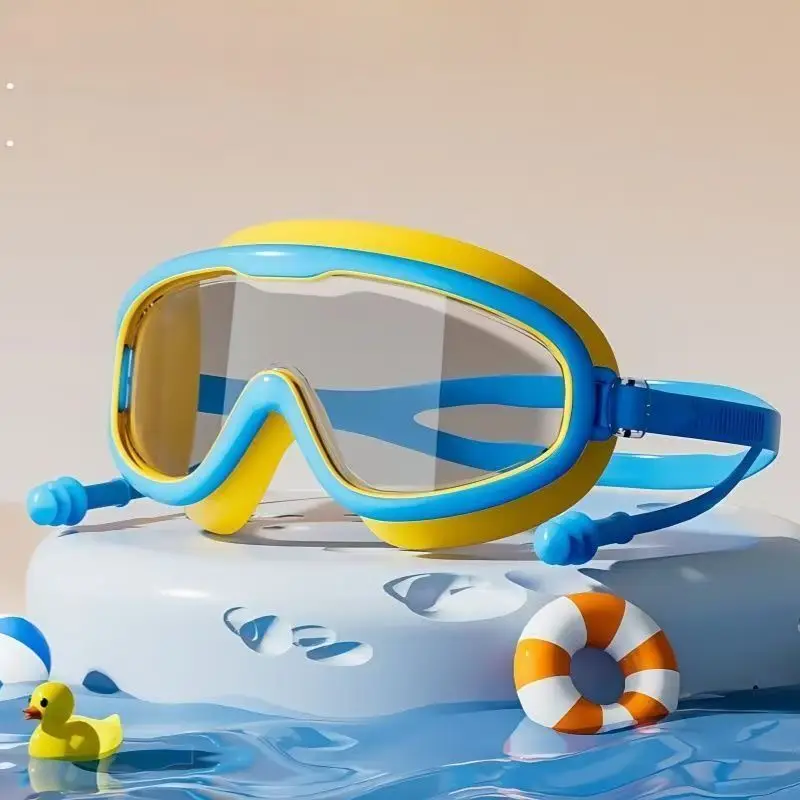 Children's Swimming Goggles, High-Definition, Anti-Fog, Waterproof, Professional Large-Frame Swimming Goggles for Boys and Girls, Special Swimming Cap Equipment for Diving