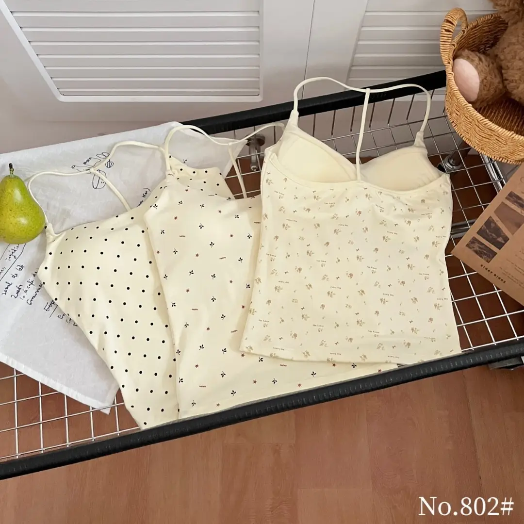 Purely Sexy Style Polka Dot Camisole with Chest Pads for Girls, Summer Top with Thin Straps and Racerback Design