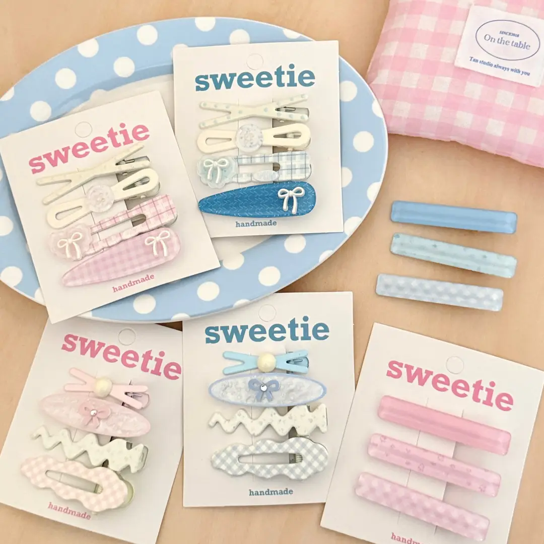 Blue and Pink Hair Clip Set for Girls, Versatile Duckbill Clips, Sweet College Style Bangs Clips, Elegant Hair Clips, Hair Accessories — feature 12
