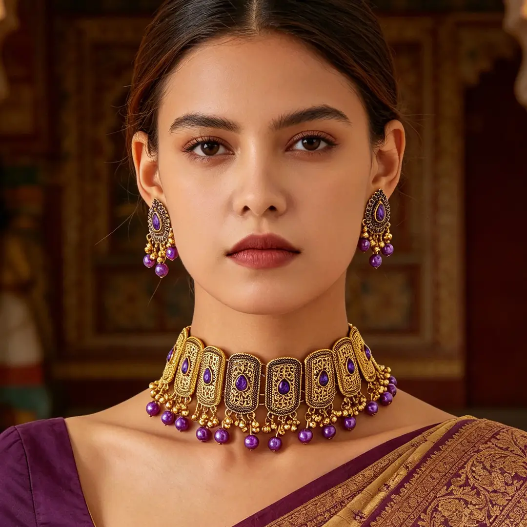 Factory Direct Sales Cross-Border Hot-Selling Retro Bohemian Ethnic Style Fashion Earrings Necklace Jewelry Set Indian Style