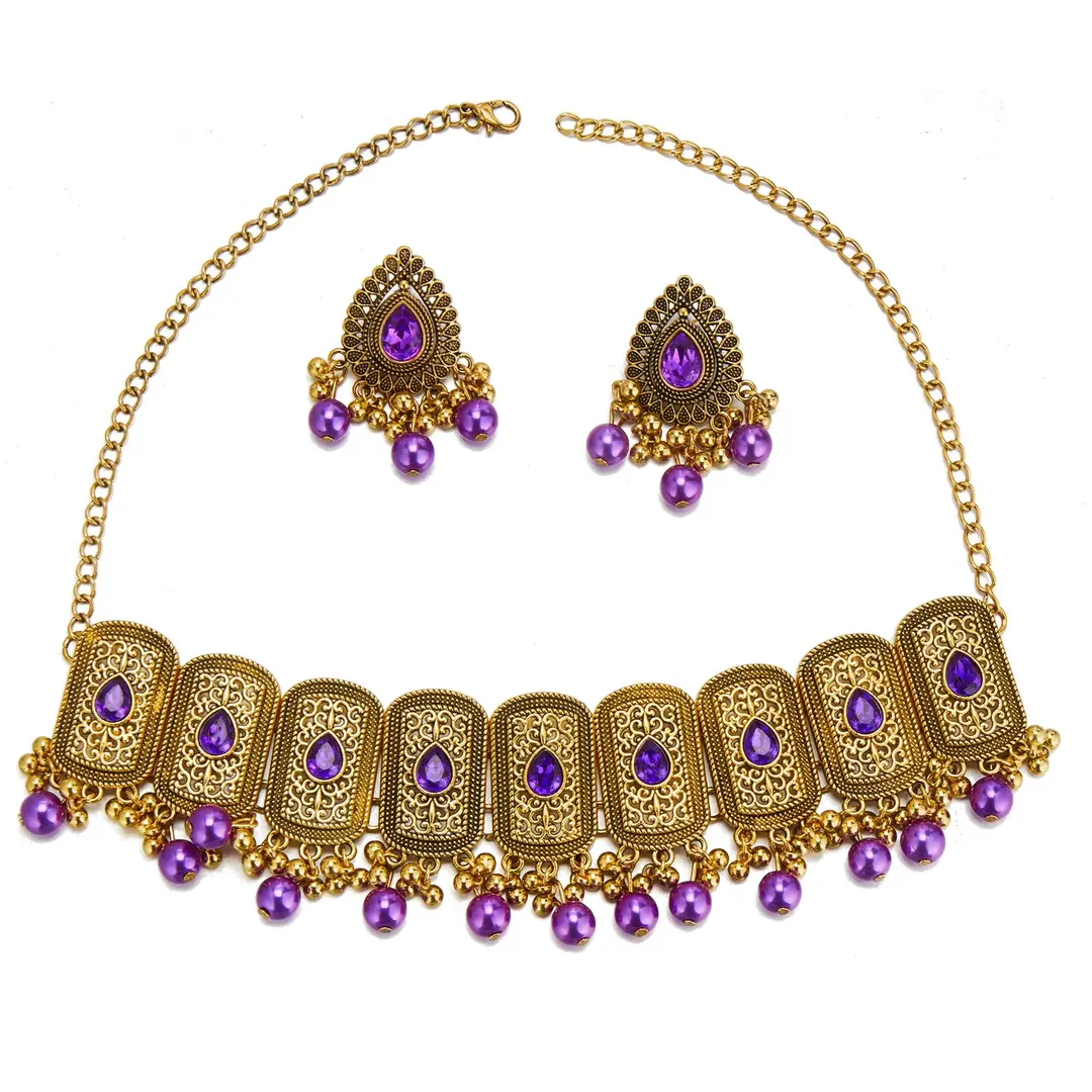 Factory Direct Sales Cross-Border Hot-Selling Retro Bohemian Ethnic Style Fashion Earrings Necklace Jewelry Set Indian Style