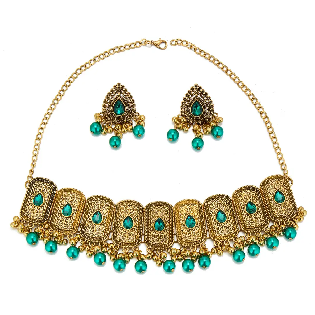 Factory Direct Sales Cross-Border Hot-Selling Retro Bohemian Ethnic Style Fashion Earrings Necklace Jewelry Set Indian Style — feature 14