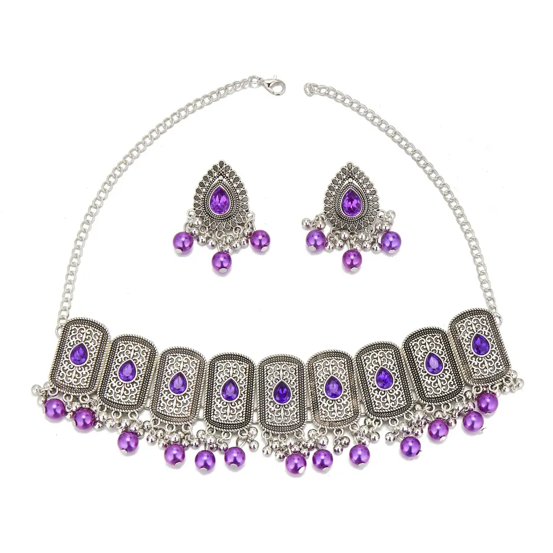 Factory Direct Sales Cross-Border Hot-Selling Retro Bohemian Ethnic Style Fashion Earrings Necklace Jewelry Set Indian Style — feature 17