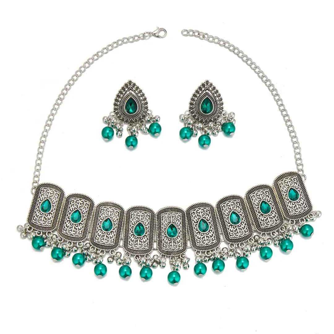 Factory Direct Sales Cross-Border Hot-Selling Retro Bohemian Ethnic Style Fashion Earrings Necklace Jewelry Set Indian Style — feature 22