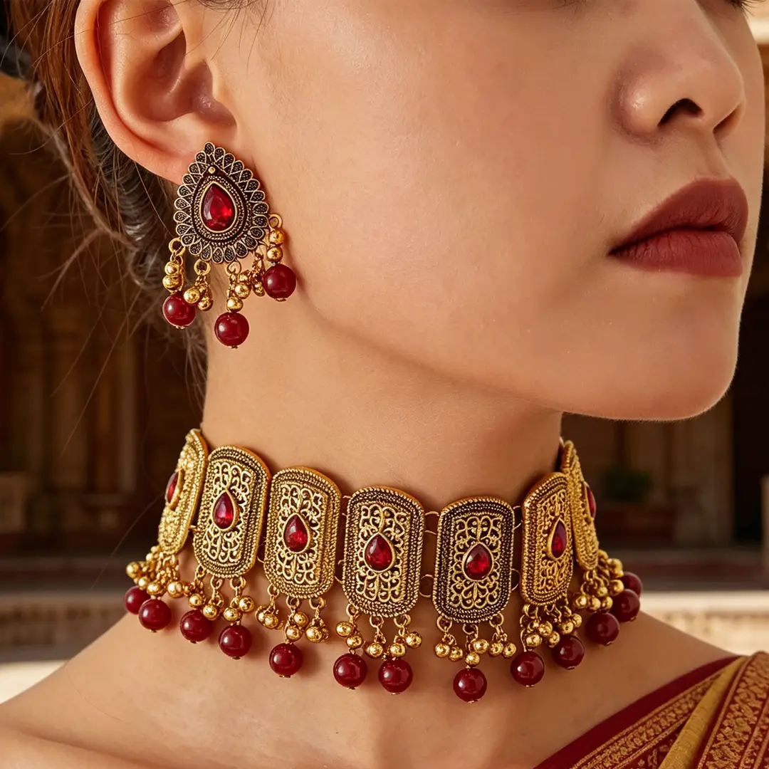 Factory Direct Sales Cross-Border Hot-Selling Retro Bohemian Ethnic Style Fashion Earrings Necklace Jewelry Set Indian Style