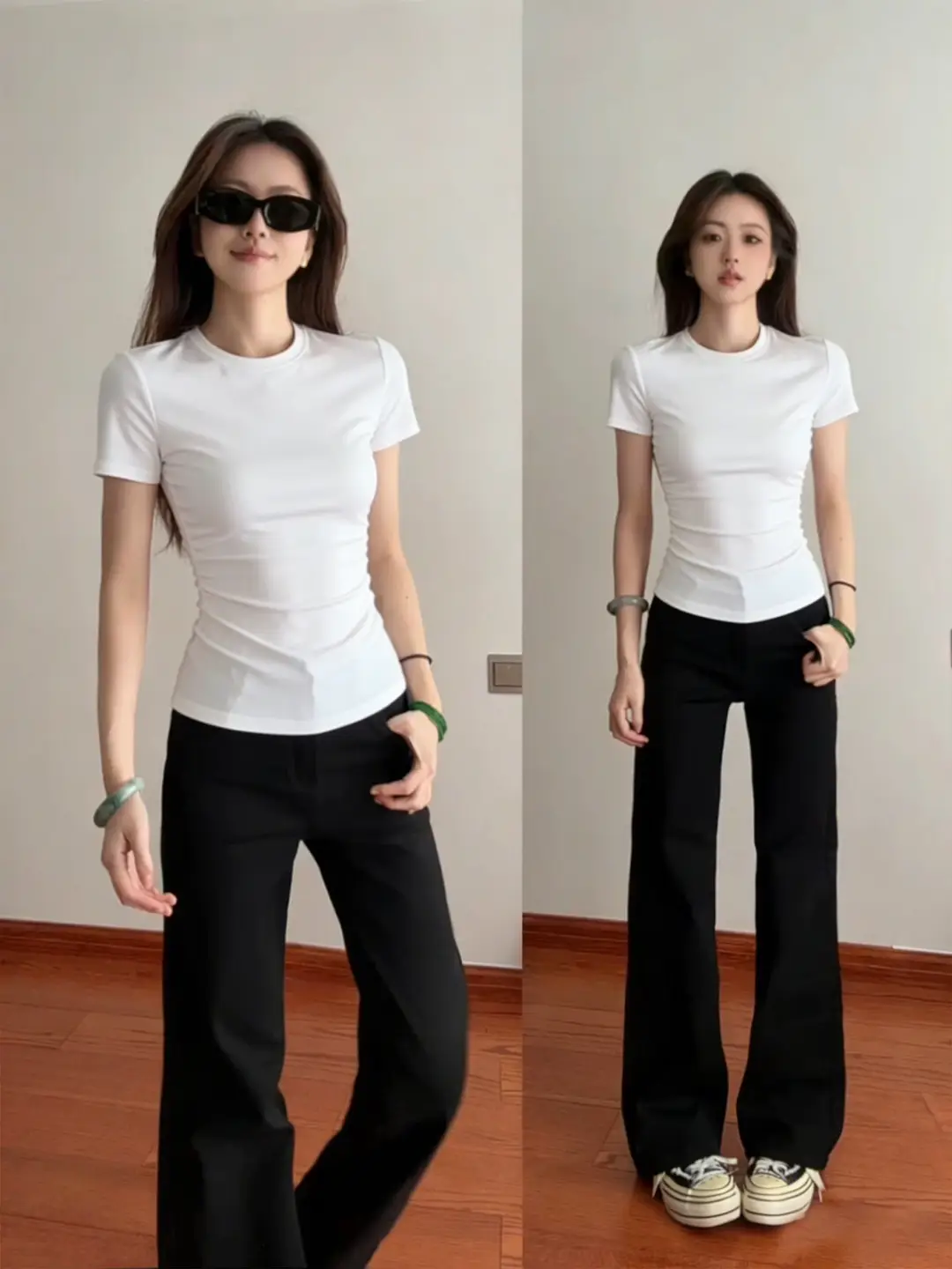 Black Round Neck Short-Sleeved T-Shirt Slim Fit Waist-Cinching Tight-Fitting Right-Shoulder Top for Women 2026 Summer Simple and Versatile Outfit - Image 2