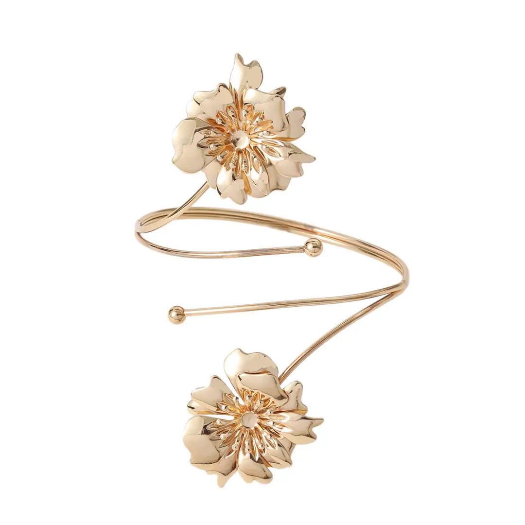 Amazon Geometric Metal Bracelet Punk Arm Ring Exaggerated Bracelet Leaf Flower Women's Open Arm Ring Bracelet