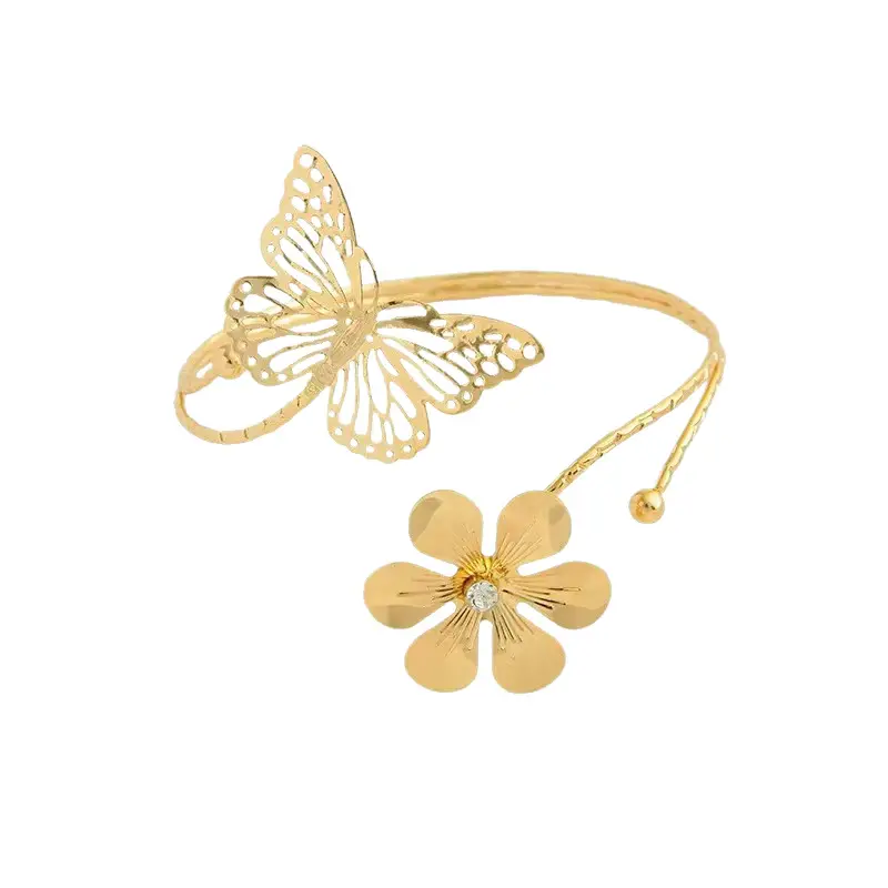 Amazon Geometric Metal Bracelet Punk Arm Ring Exaggerated Bracelet Leaf Flower Women's Open Arm Ring Bracelet