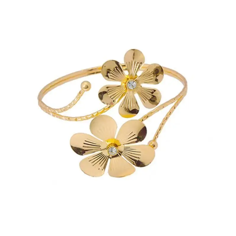Amazon Geometric Metal Bracelet Punk Arm Ring Exaggerated Bracelet Leaf Flower Women's Open Arm Ring Bracelet — feature 15