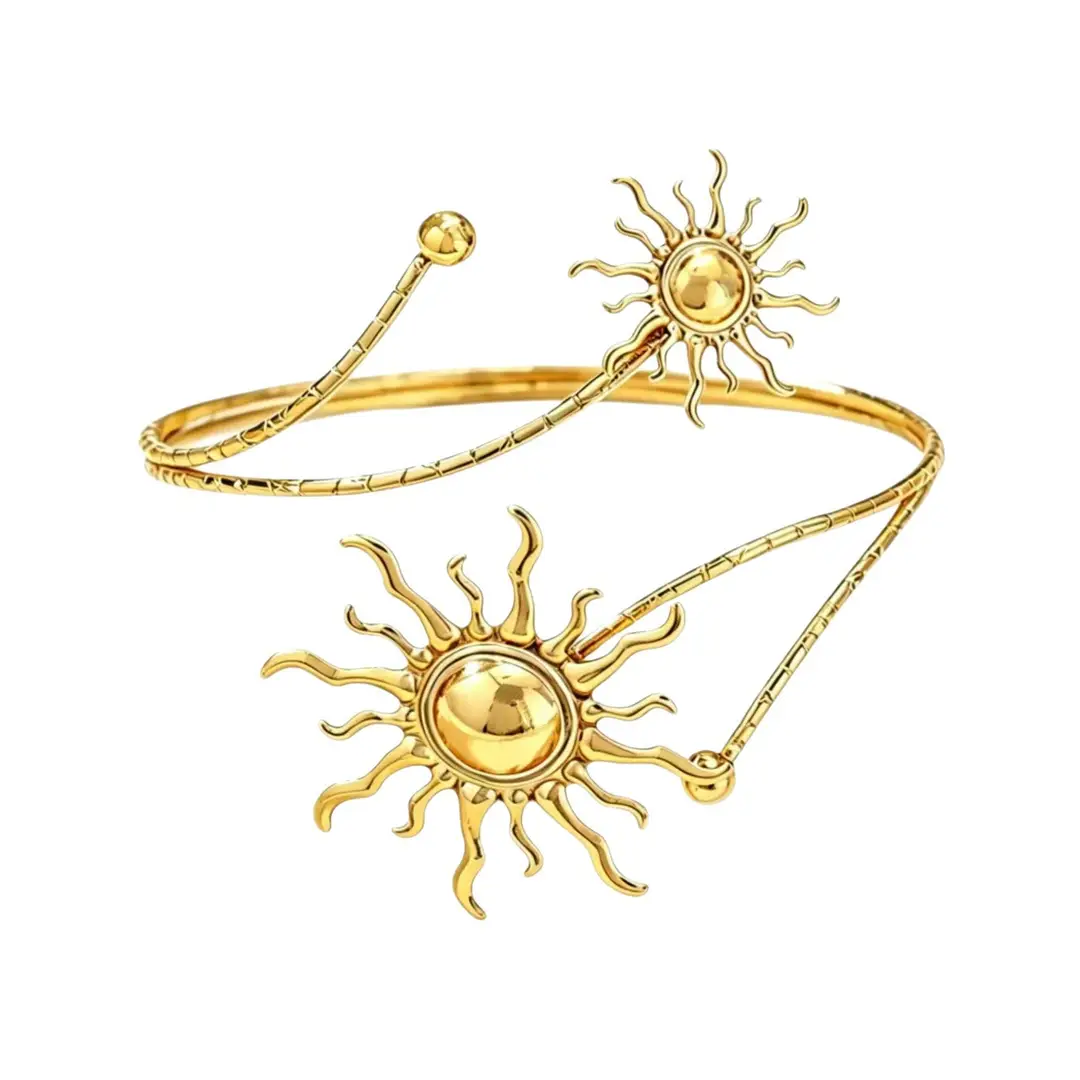 Amazon Geometric Metal Bracelet Punk Arm Ring Exaggerated Bracelet Leaf Flower Women's Open Arm Ring Bracelet — feature 17