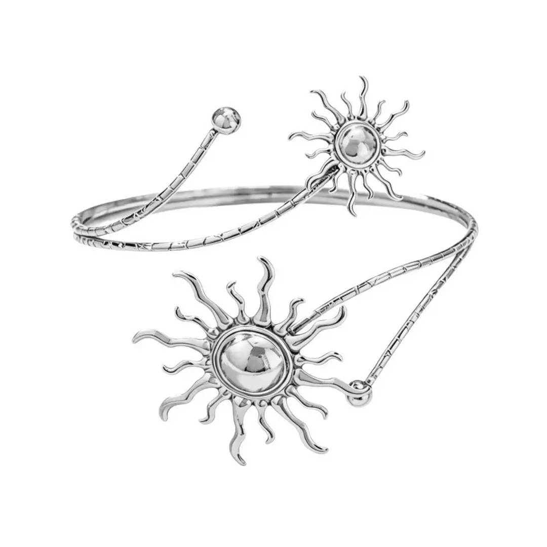 Amazon Geometric Metal Bracelet Punk Arm Ring Exaggerated Bracelet Leaf Flower Women's Open Arm Ring Bracelet — feature 18