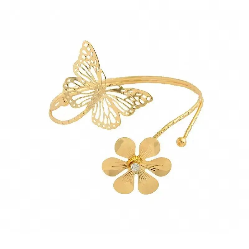 Amazon Geometric Metal Bracelet Punk Arm Ring Exaggerated Bracelet Leaf Flower Women's Open Arm Ring Bracelet — feature 2