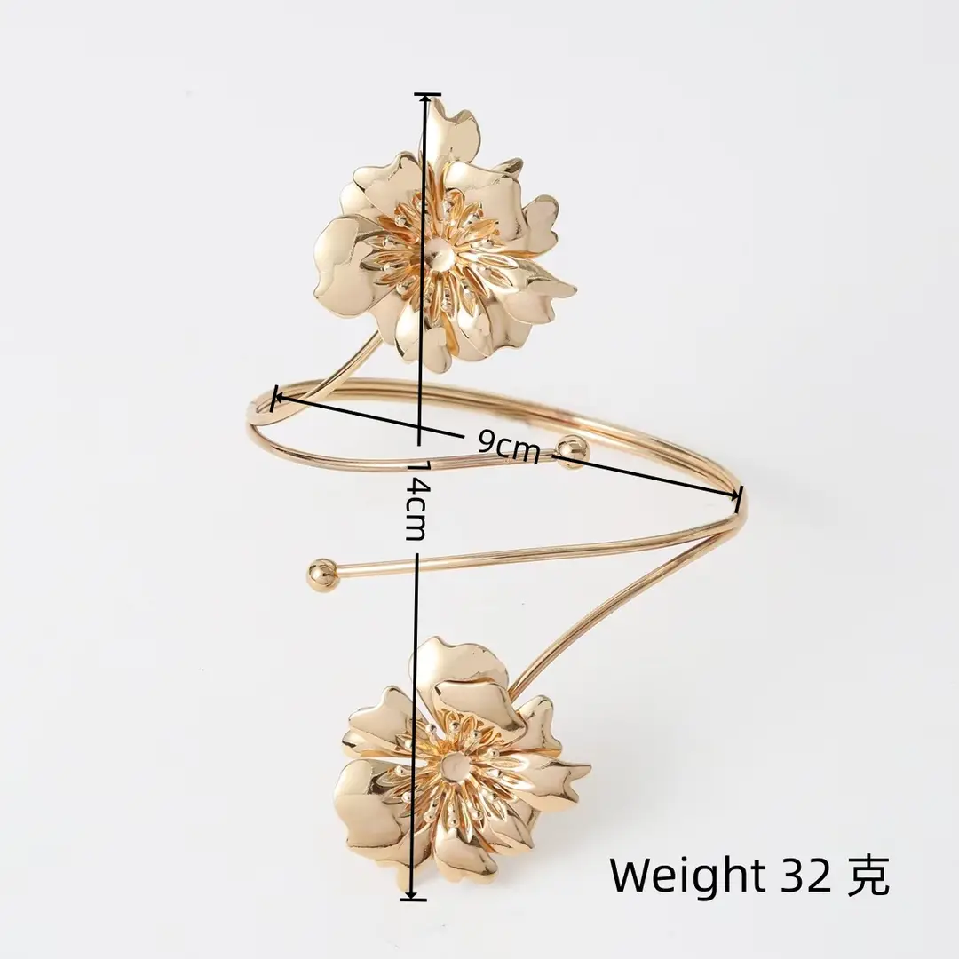 Amazon Geometric Metal Bracelet Punk Arm Ring Exaggerated Leaf Flower Design for Women Open-Ended — feature 24