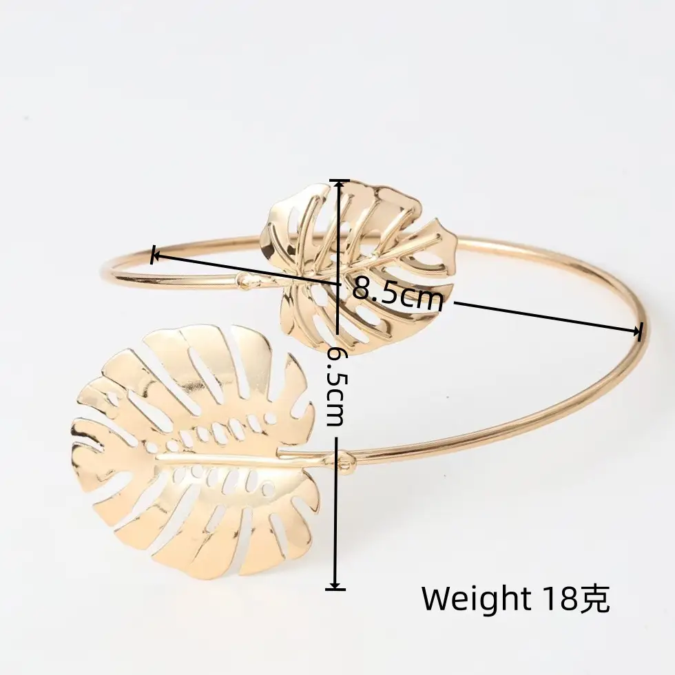 Amazon Geometric Metal Bracelet Punk Arm Ring Exaggerated Leaf Flower Design for Women Open-Ended — feature 25