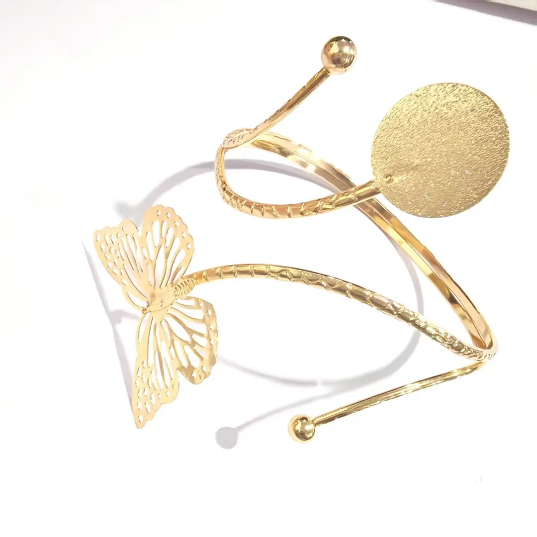 Amazon Geometric Metal Bracelet Punk Arm Ring Exaggerated Bracelet Leaf Flower Women's Open Arm Ring Bracelet